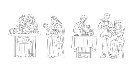 Obraz premium People Enjoying Traditional Snacks
