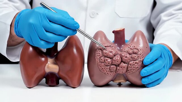 Doctor Examining Human Lung Anatomy Model Medical Laboratory