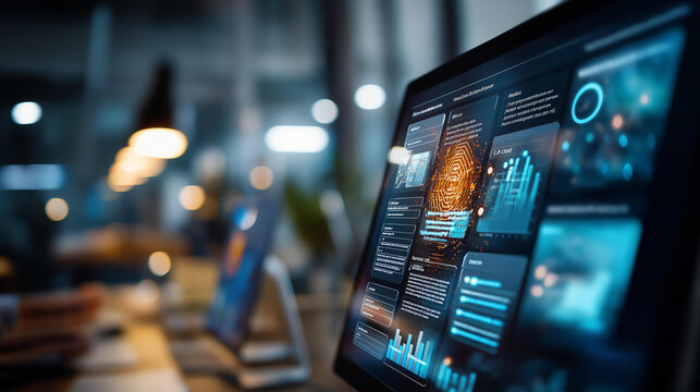 Close up of a virtual interface showing an AI document analysis system with machine learning algorithm icons processing unstructured document thumbnails extracted data fields