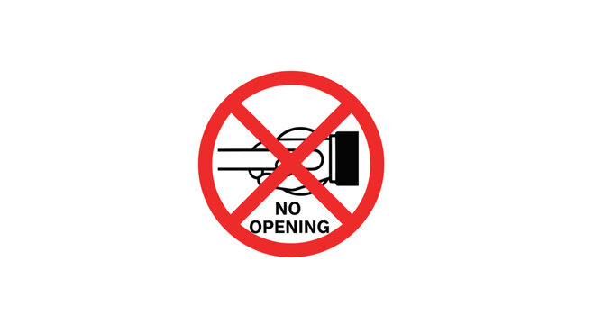 Red circular no opening sign with hand and door handle.