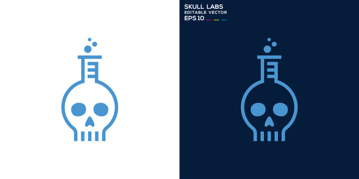 Skull combination with lab logo. Potions, inventions, liquids, recipes. Vector icon symbol design template EPS 10.