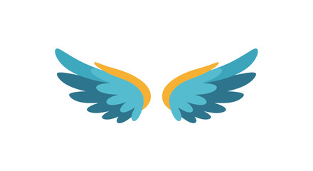 Obraz premium Stylized illustration of spread blue and gold wings against a white backdrop