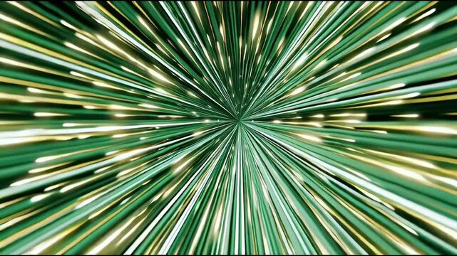 Abstract green and gold light streaks create a dynamic motion blur effect conveying speed energy futuristic technology and a sense of rapid movement forward