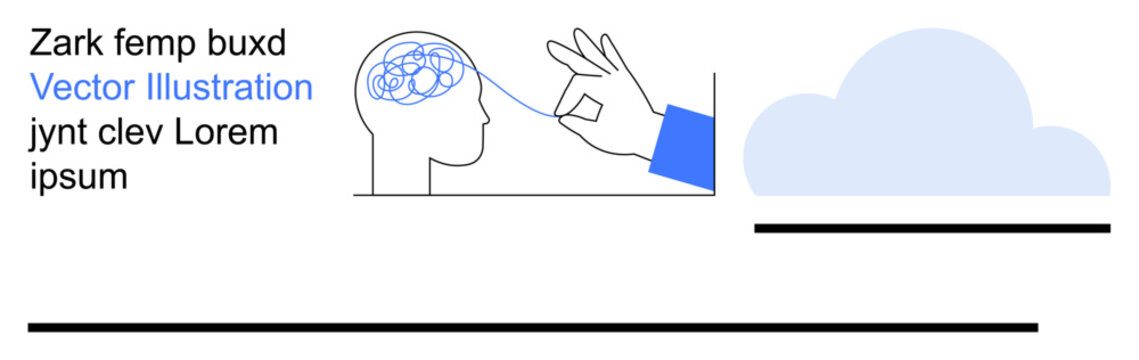 Mental health, problem-solving, clarity, mind analysis, cognitive therapy, introspection. Hand untangling a brain in a minimalist design. Mental health and problem-solving concepts visually