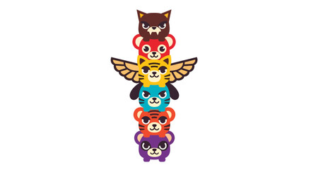 Naklejka premium Stylized totem pole illustration featuring stacked cartoon animal characters