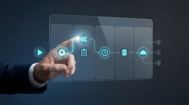 Workflow Automation Dashboard with Holographic Interface, Business Process Control System and Digital Productivity Technology