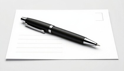 Naklejka premium Black metal fountain pen resting on blank white notebook paper for writing and business concepts