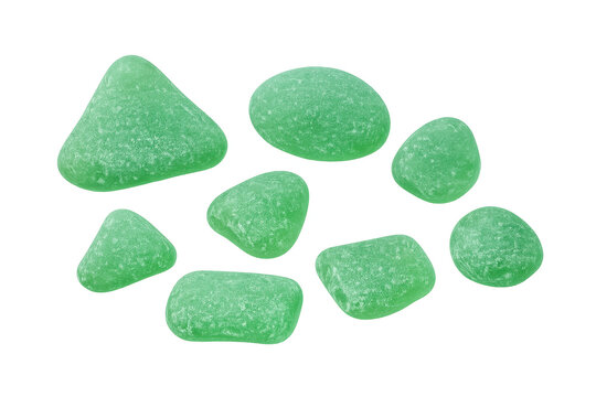 Green translucent sea glass pieces on transparent background