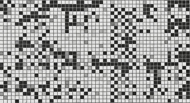 Black and white pixelated qr code on grid background close up view of scannable pattern