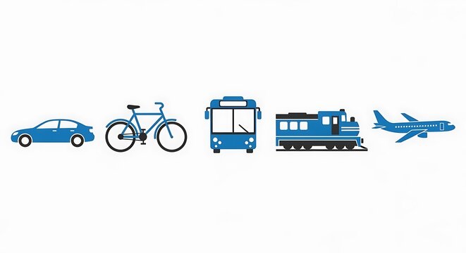 Transportation modes in blue icons.