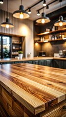 Fototapeta premium A realistic photo of Ultra Hd Image of Empty Wooden Counter Top with Cafe Background