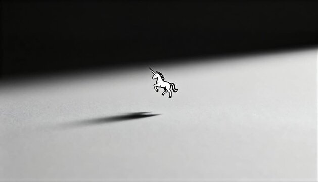 floating small unicorn icon on clean monochrome background with subtle shadow for minimalist advertising use perfect for national unicorn day