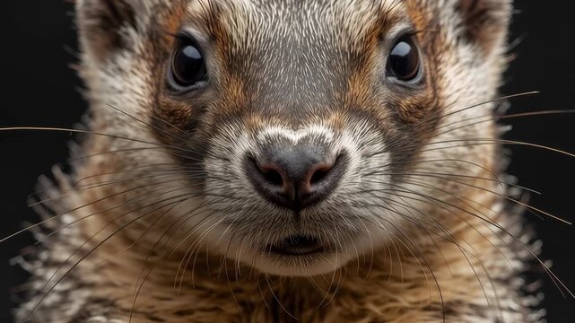 Young American badger portrait close up with detailed whisker texture and curious expression warm