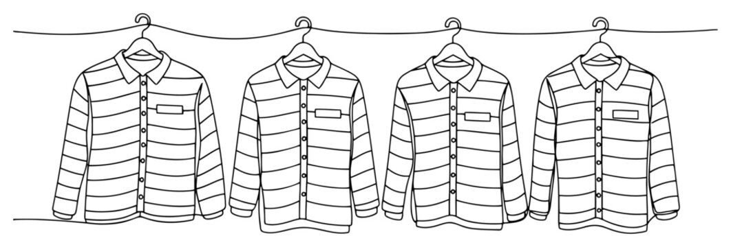 Striped Shirts Hanging on Clothesline Continuous One Line Drawing Minimalist Laundry and Fashion