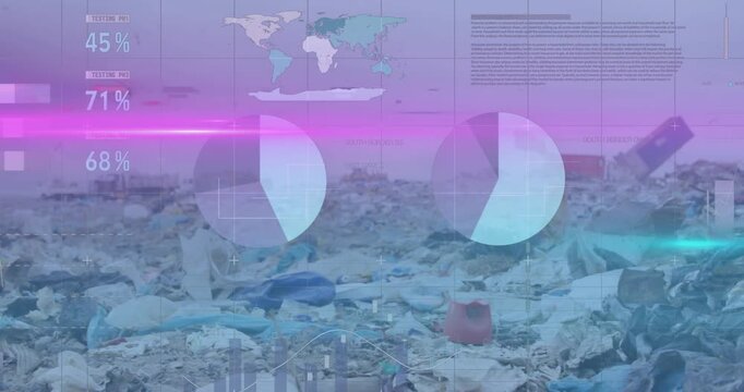 Animation of financial data processing over landfill site