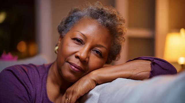 Thoughtful Woman Relaxing at Home on a Cozy Evening, Enjoying Peaceful Moments and Contemplation from Her Comfortable Sofa with a Warm Glow Around Her