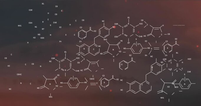 Animation of scientific data processing over red background