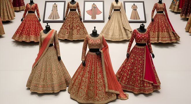 Exquisite Indian Traditional Outfits Displayed on Mannequins
