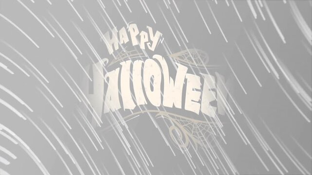Happy Halloween text animation over rain and spider web background