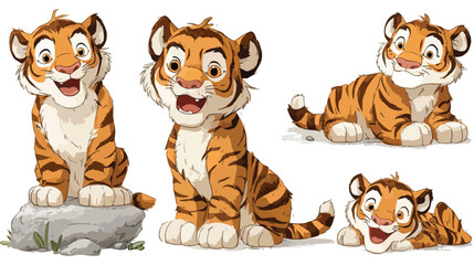 Cartoon Tiger Cub with Different Expressions. © DngLminh