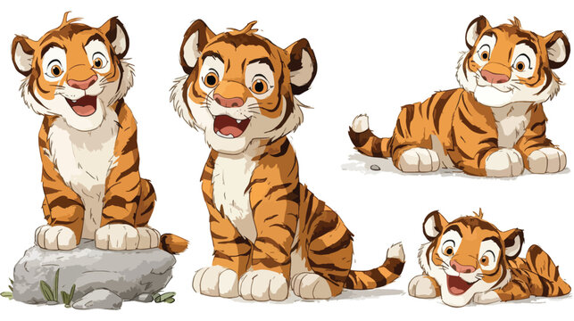 Cartoon Tiger Cub with Different Expressions.