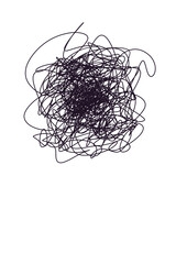 Dark purple messy scribble tangle representing chaos and confusion on a transparent background © Vitalo4ok