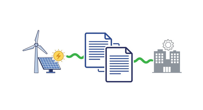 Renewable Energy Contract for Corporate Power Purchase Agreement. EPS Editable. Vector Illustrations.