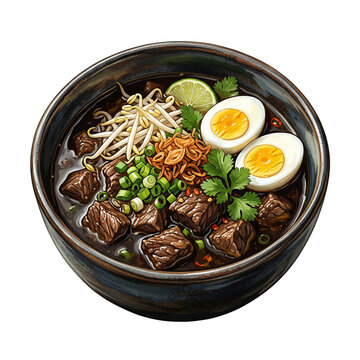 Indonesian Rawon Black Beef Soup Illustration &mdash; Traditional Surabaya East Java Cuisine