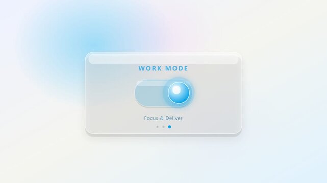 Work Mode toggle switch in glassmorphism style, focus and productivity concept UI design
