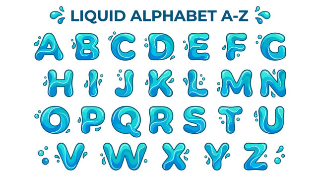 Liquid alphabet letters A to Z. EPS Editable. Vector Illustrations.