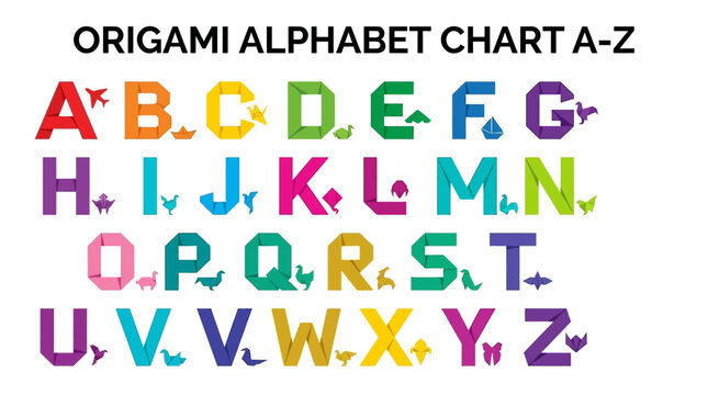 Origami Alphabet Chart A to Z. EPS Editable. Vector Illustrations.