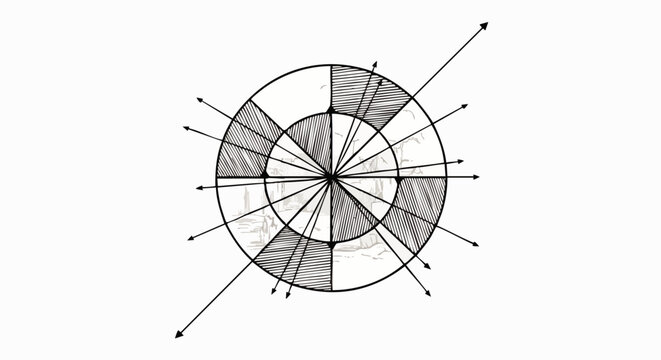 Abstract radial diagram with radiating lines and shaded segments, representing data, science, or technology concepts