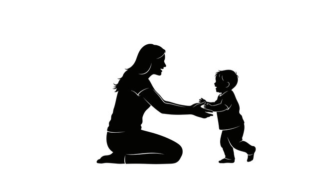 Silhouette of a mother and child holding hands in a tender moment