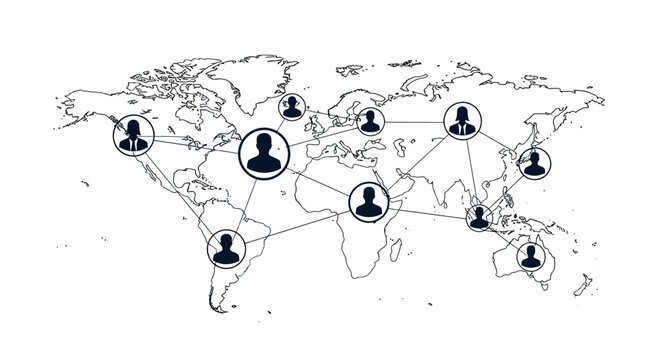 Global network connections illustrated on a world map
