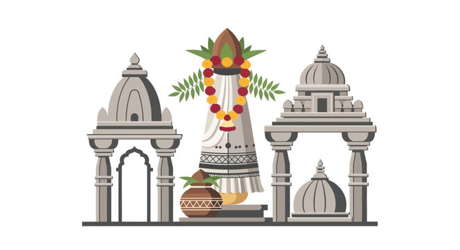 Hindu Goddess Statue With Garland. EPS Editable. Vector Illustrations.