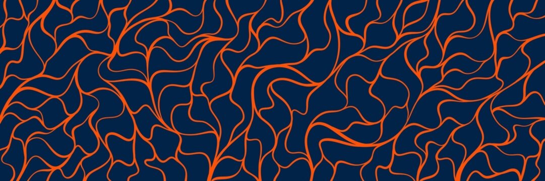 Dark blue background with intricate orange organic veins seamless pattern. Geological and natural design ideal for eco, science, packaging, interior and earthy creative projects
