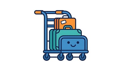 Naklejka premium Luggage cart with suitcases smiling.