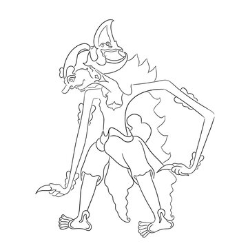 Werkudara or Bima puppet line art illustration