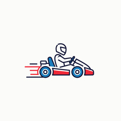 Fototapeta premium An illustration of a person karting. The illustration shows a person driving a kart with a helmet on a light background. 