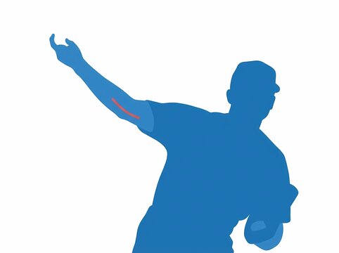 Silhouette style baseball pitcher throwing motion highlighting elbow ucl injury related to tommy john surgery sports medicine treatment rehabilitation risk and biomechanics visualization