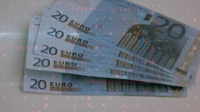 Animation of data processing over banknotes