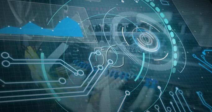 Animation of 5g text and data processing over cables of computer server