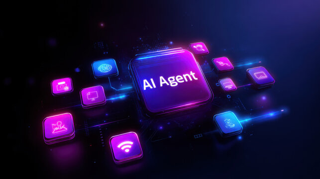AI workflow automation artificial intelligence agent software interface nodes triggers data tool dashboard coding icon flow process database technology 3d rendering	