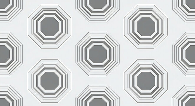 Geometric pattern of gray and white octagons on light background for design and decor