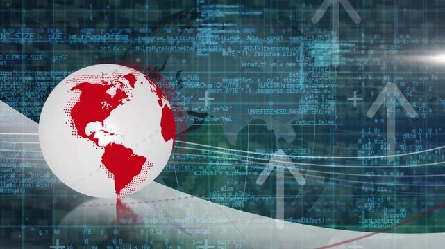 Animation of data processing over arrows and globe