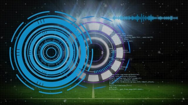 Animation of data processing over sports stadium