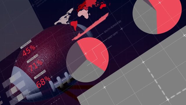 Animation of financial data processing over american football ball