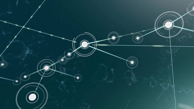 Animation of dots connected with lines, geometric shapes and abstract pattern on blue background