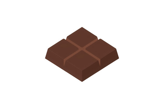 Chocolate bar icon with four squares, an isometric sweet snack or dessert piece on a transparent background