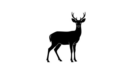 Obraz premium black silhouette of a deer with antlers on white background
